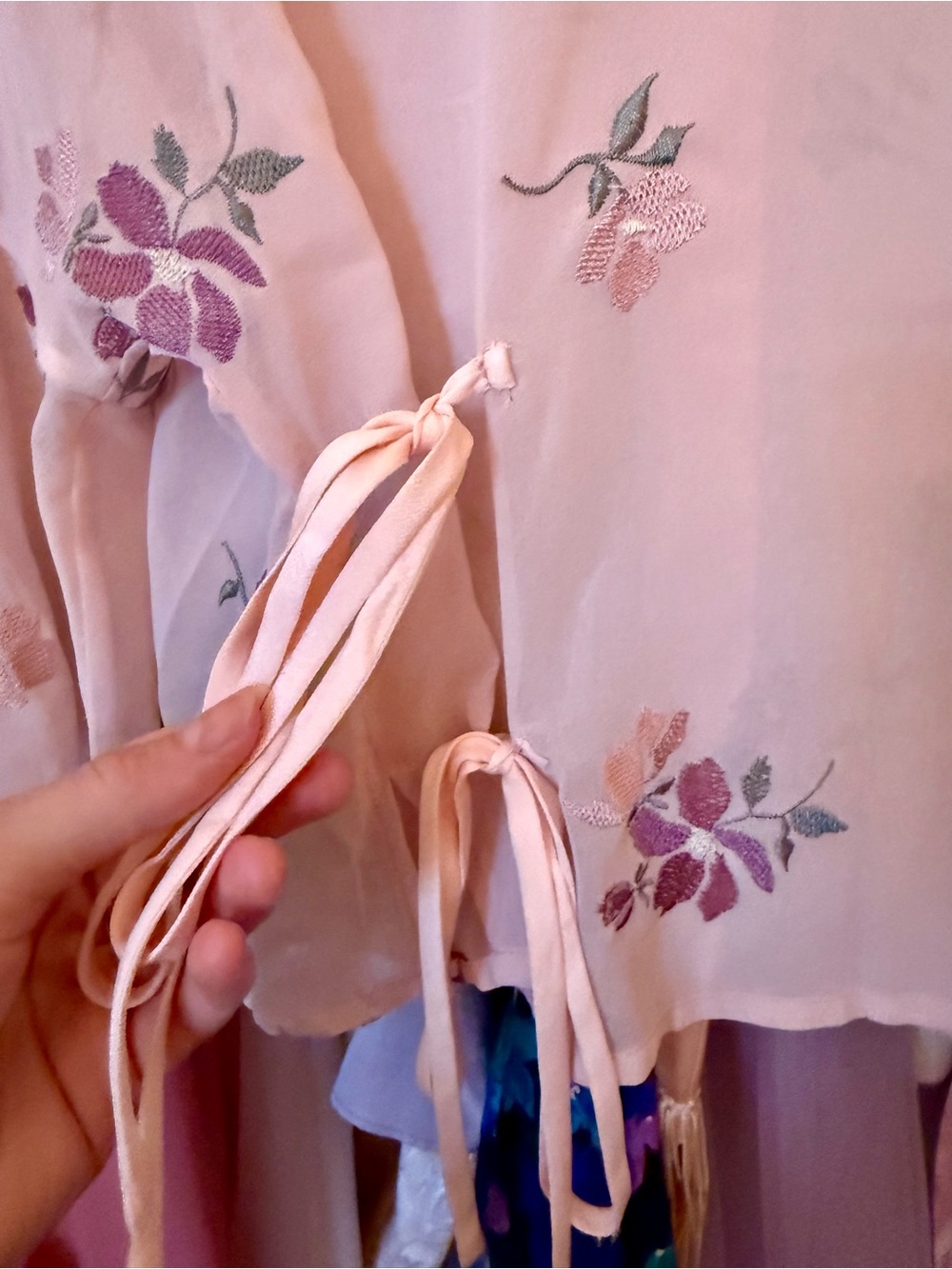 Vintage 00s Pink Chiffon Floral Embroidered Blouse S π - Picture 3 of 8